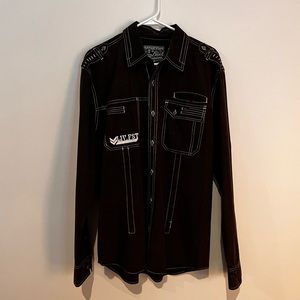 Affliction brushed grey button down shirt